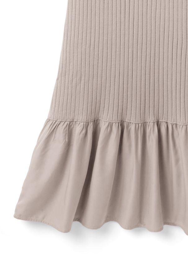 日本 GRL - 甜美桃心領泡泡短袖洋裝-淺卡其