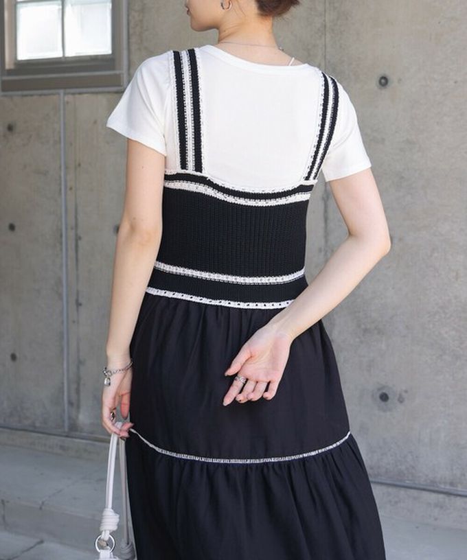 日本 Bab - 純棉針織拼接渡假風無袖洋裝-經典黑