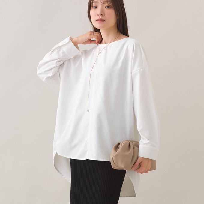 日本 OMNES - 圓弧優雅前短後長修身船領長袖上衣-濃綠