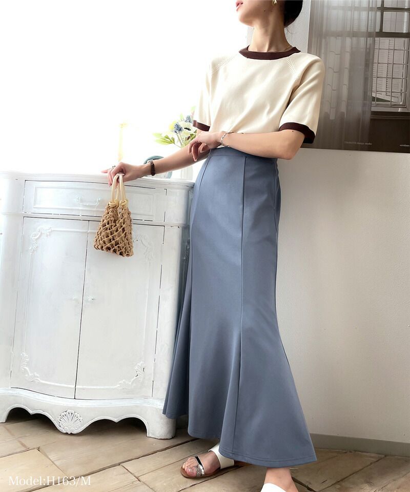 日本 Classical Elf - 百搭質感彈性修身魚尾裙-灰藍