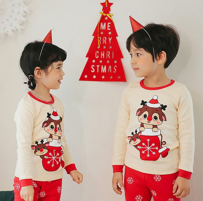 正韓 Puco - 超優質嬰幼兒/兒童長袖100% 有機純棉家居服/睡衣-聖誕麋鹿