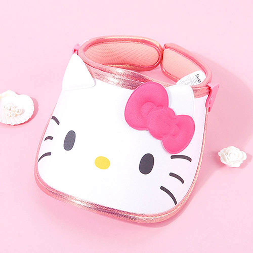 可調帽簷卡通造型遮陽帽-卡通人物凱蒂貓-白X粉 (頭圍約52~54cm)