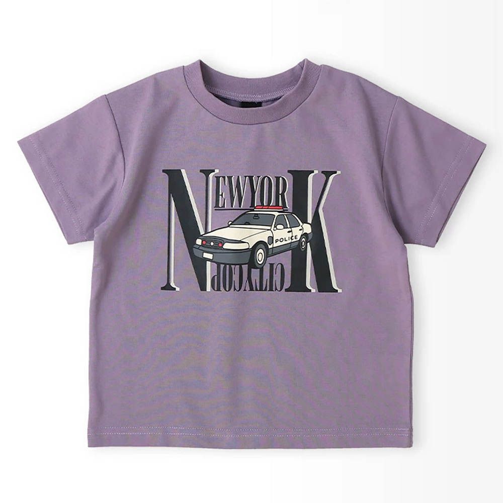 夏日輕薄印花短袖上衣-帥氣警車-紫
