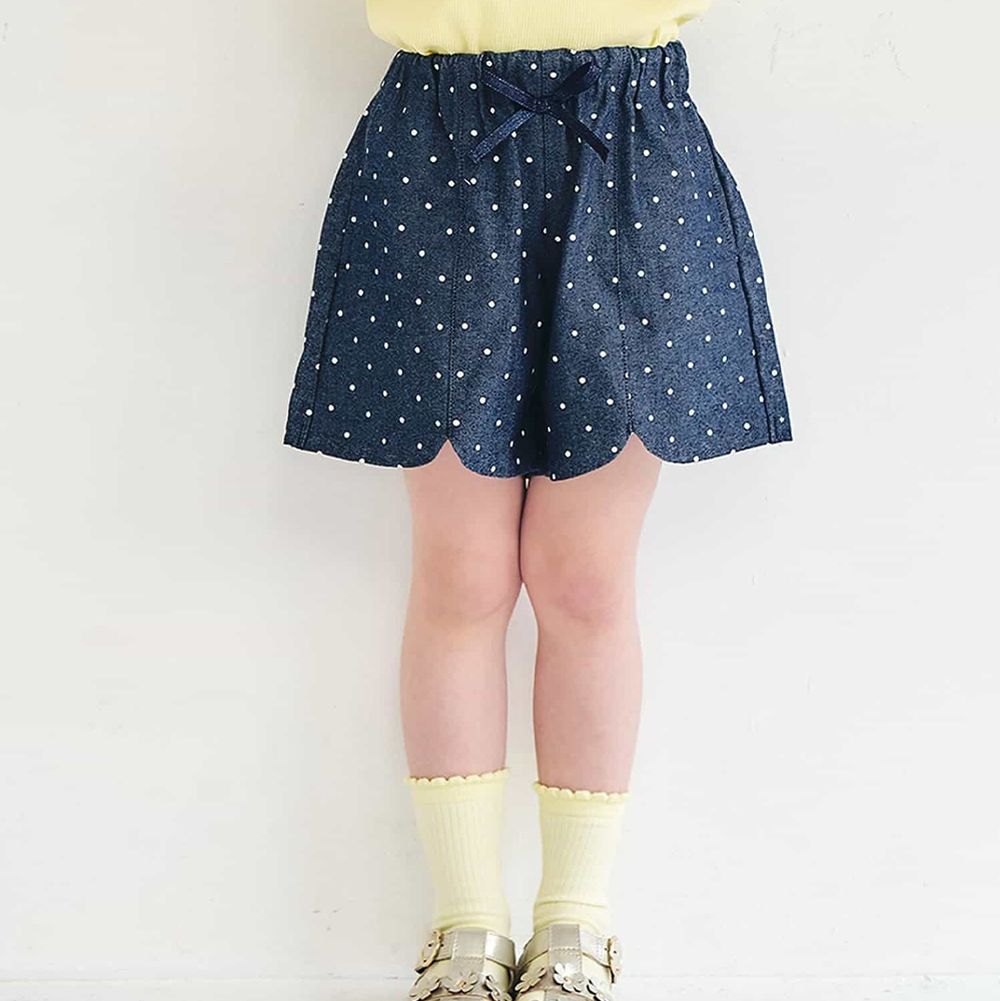 下擺扇形愛心口袋俏麗短褲-圓點-深藍