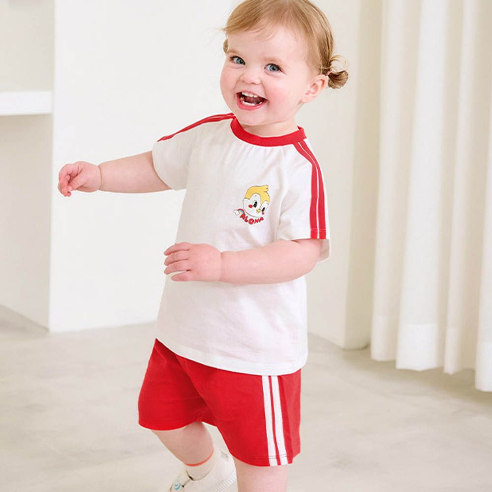 Aloha小鳥運動風純棉短袖套裝-紅