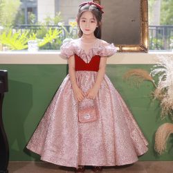 法式唯美浪漫泡泡袖禮服(零碼130)-亮粉色