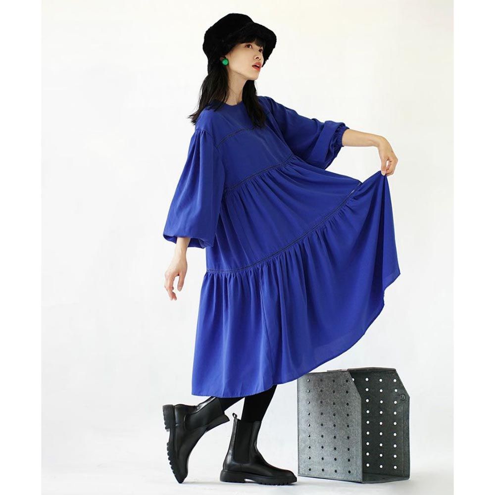 日本 zootie - 優美層次皺縮圓領洋裝-皇家藍