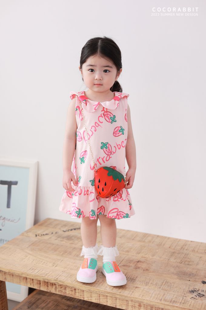 韓國 Coco rabbit - (附包包)香甜草莓印背心連身洋裝-奶油白