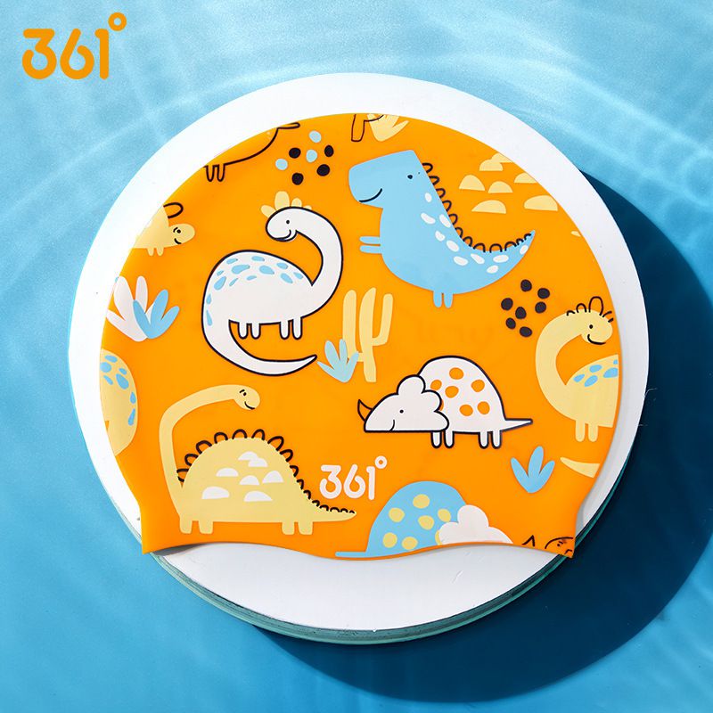 361° - 兒童印花矽膠泳帽-恐龍-深藍色 (頭圍55cm以下)