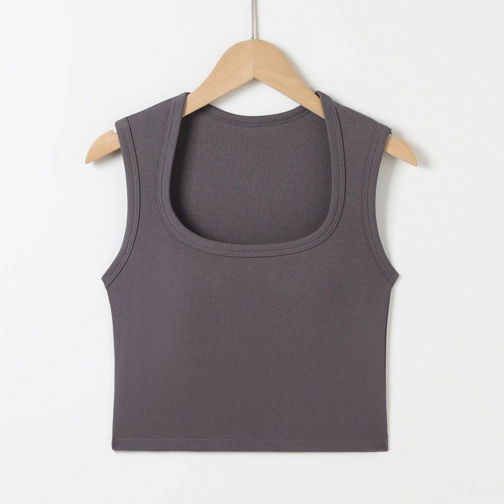百搭南瓜領中短版BRA TOP/附罩杯上衣-灰色