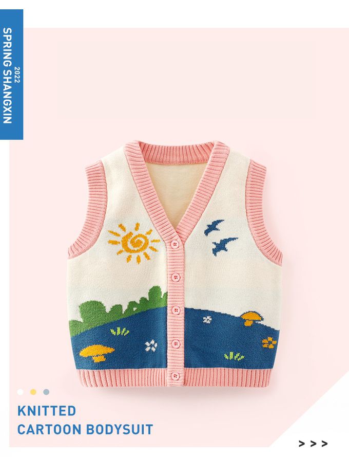 好搭V領鈕釦針織背心-公園-深藍+米色