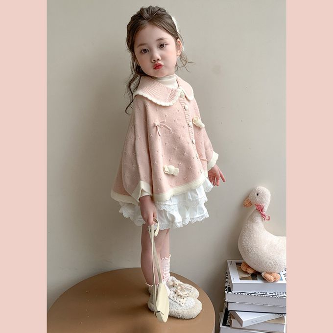 新年拜年娃娃領斗篷式開襟針織毛線外套