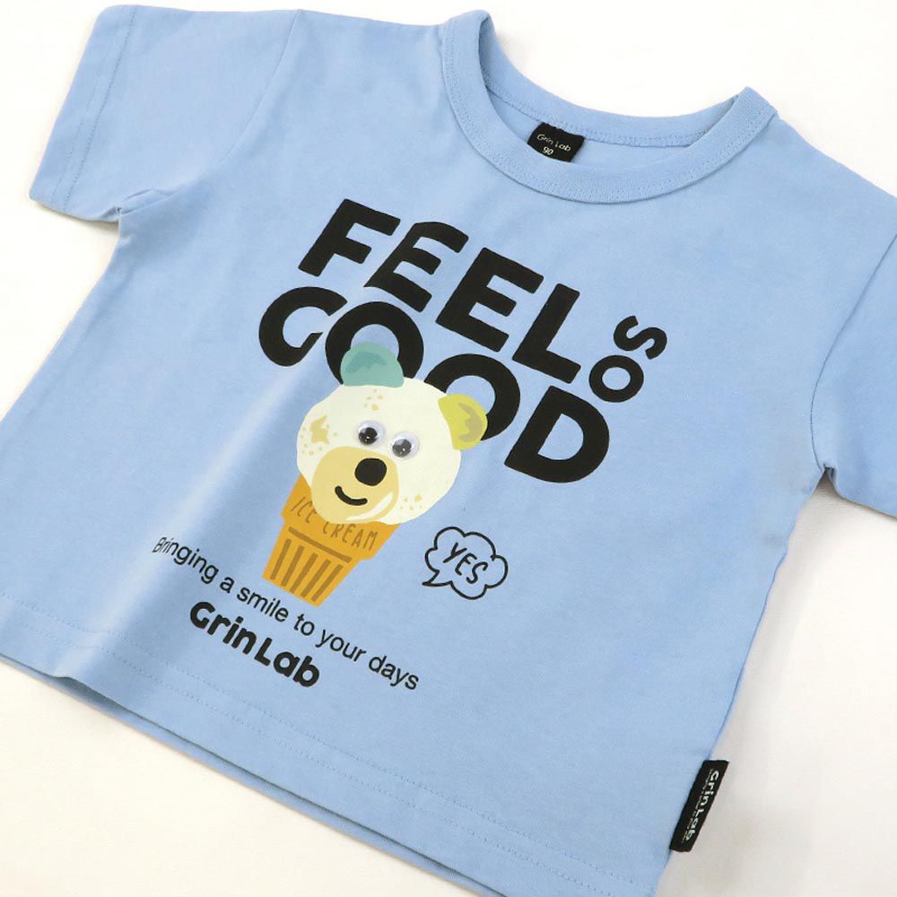日本 ZOOLAND - 童趣印花短袖上衣-冰淇淋-藍