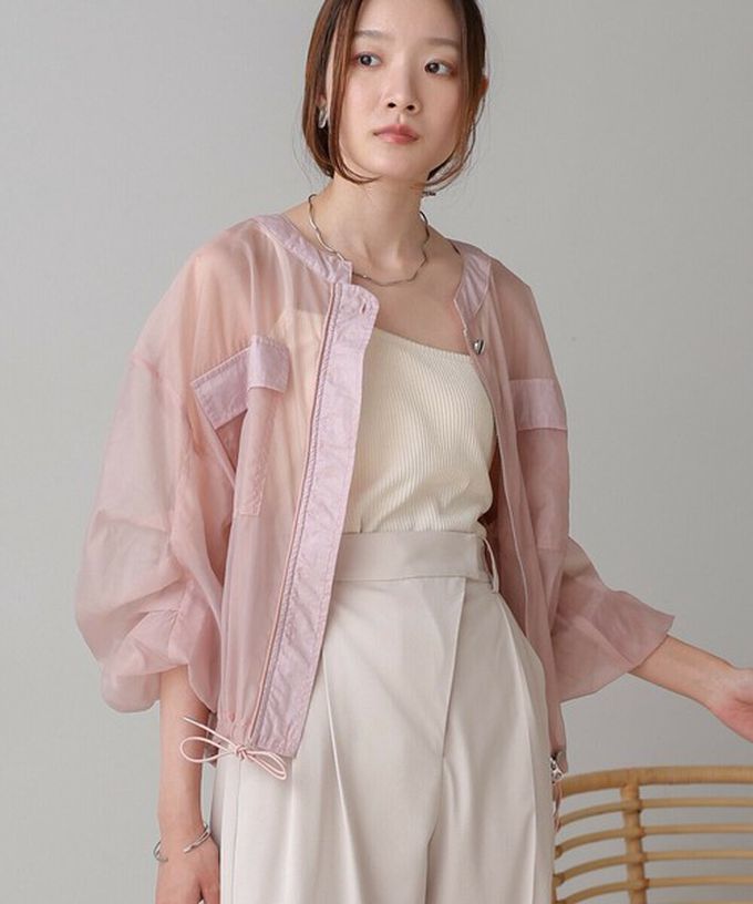 日本 Bab - 優美透膚精緻感抽繩薄外套-黑