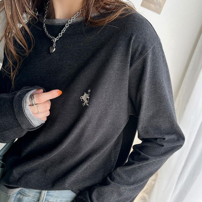 日本 Classical Elf - 素雅logo刺繡純棉薄長袖上衣-象牙白