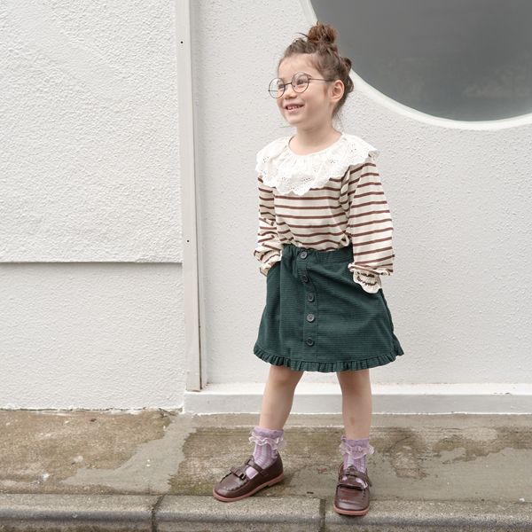 日本 Lycee mine - 大片荷葉蕾絲領束口長袖上衣-薰衣草