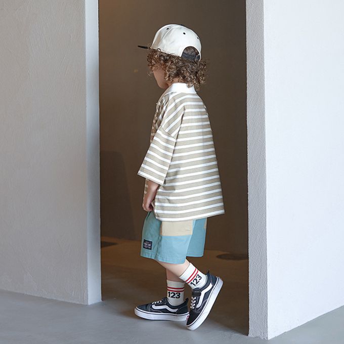 日本 b-ROOM - 撞色大口袋帥氣短褲(4分丈)-卡其