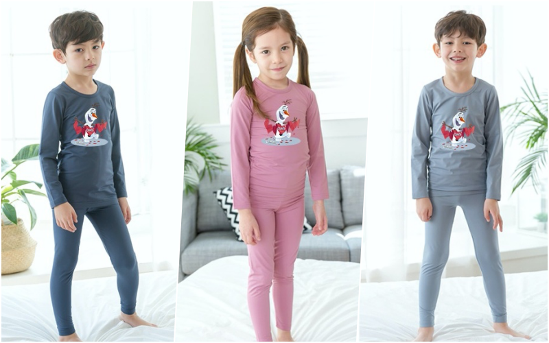 韓國 NYkids - 迪士尼保暖衣套裝-愛心雪寶-淺灰