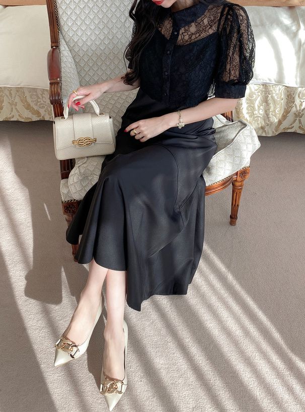 日本 GRL - 氣質花蕾絲兩件式洋裝-優雅杏