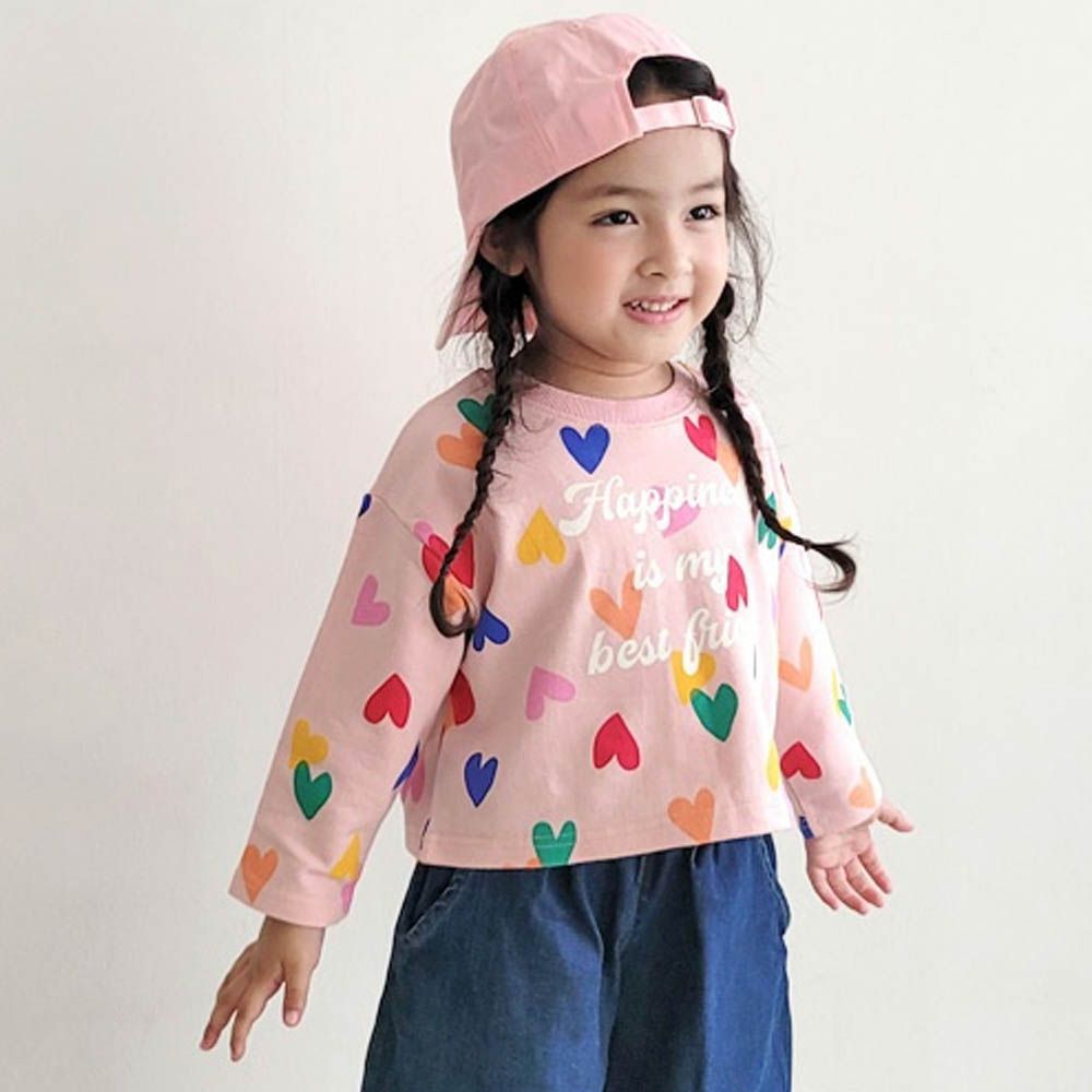 Peanuts House 繽紛愛心純棉長袖上衣-粉