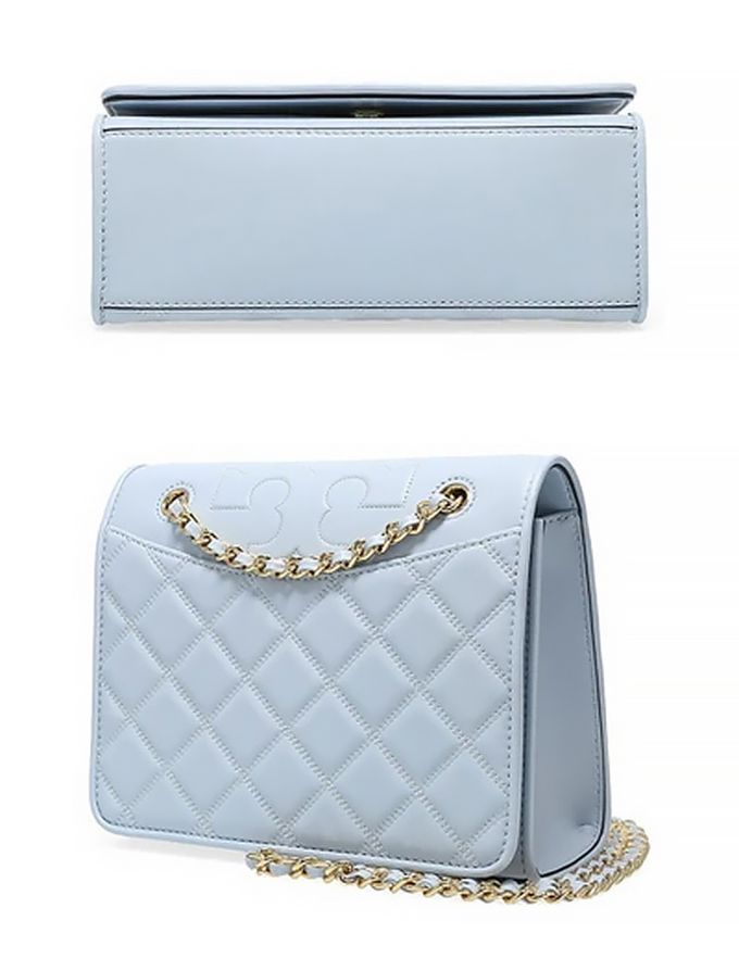 TORY BURCH - 菱格紋縫線皮革斜背鏈包 (淺藍)