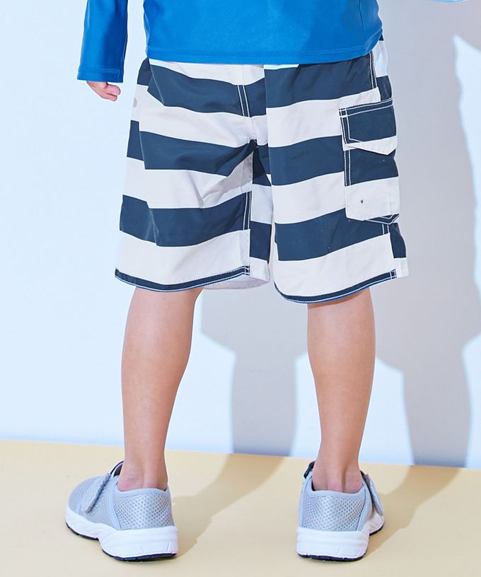 日本 devirock - 90%抗UV 鬆緊印花沙灘褲/泳褲(含內褲)-渲染-橘黃