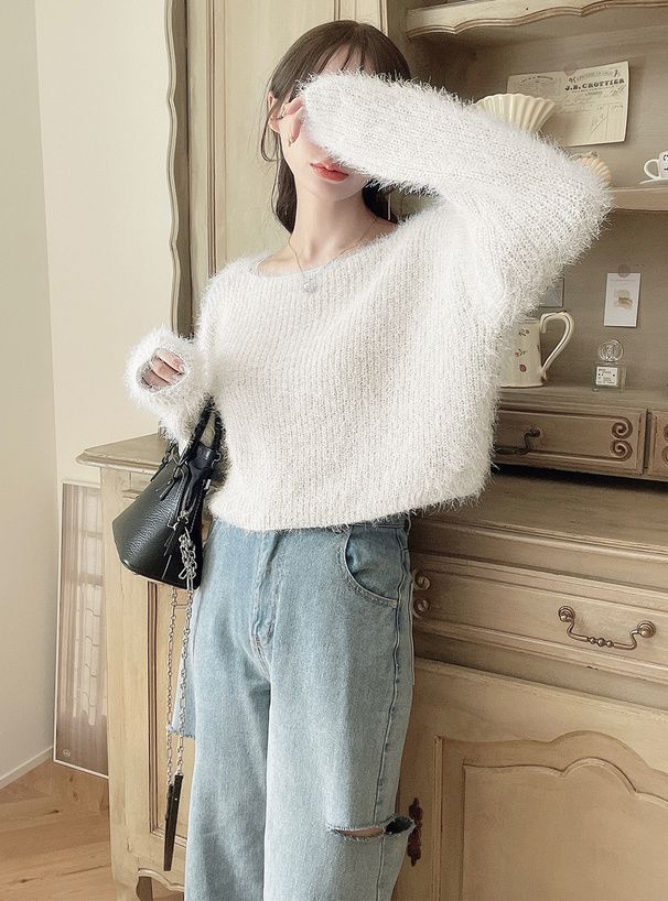 日本 GRL - 聯名款 柔美毛絨感短版毛衣-淺粉 (F)