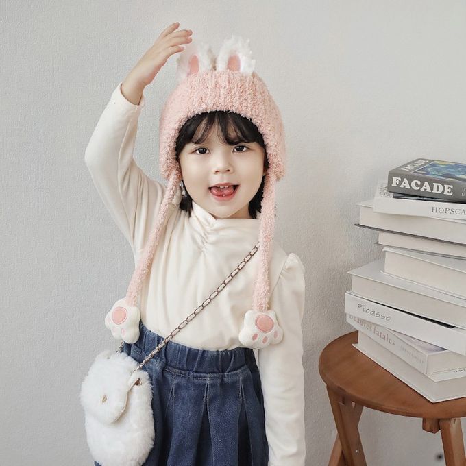 Love, Charlotte - 可愛粉色小兔子珊瑚絨保暖帽 (頭圍:50~52cm (3歲+))