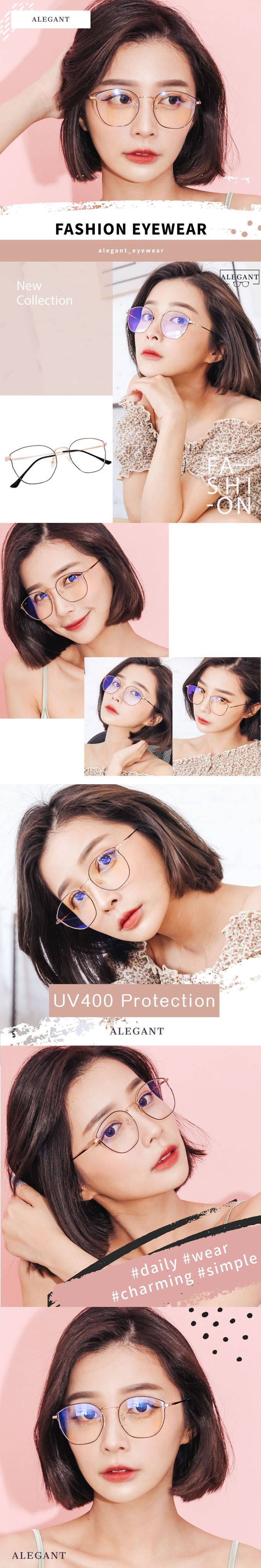 ALEGANT - 法法式優雅復古輕量鈦金屬質感縷空貓眼鏡框UV400濾藍光眼鏡