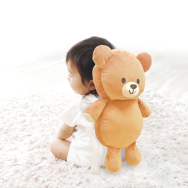 akachan honpo - 嬰兒防護枕背包-小熊-咖啡色 (17×32cm)-適用月齡：5~15個月