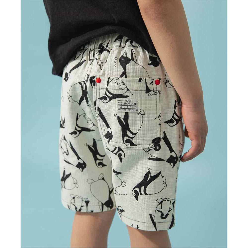 夏日印花斜紋布帥氣短褲-企鵝-米杏