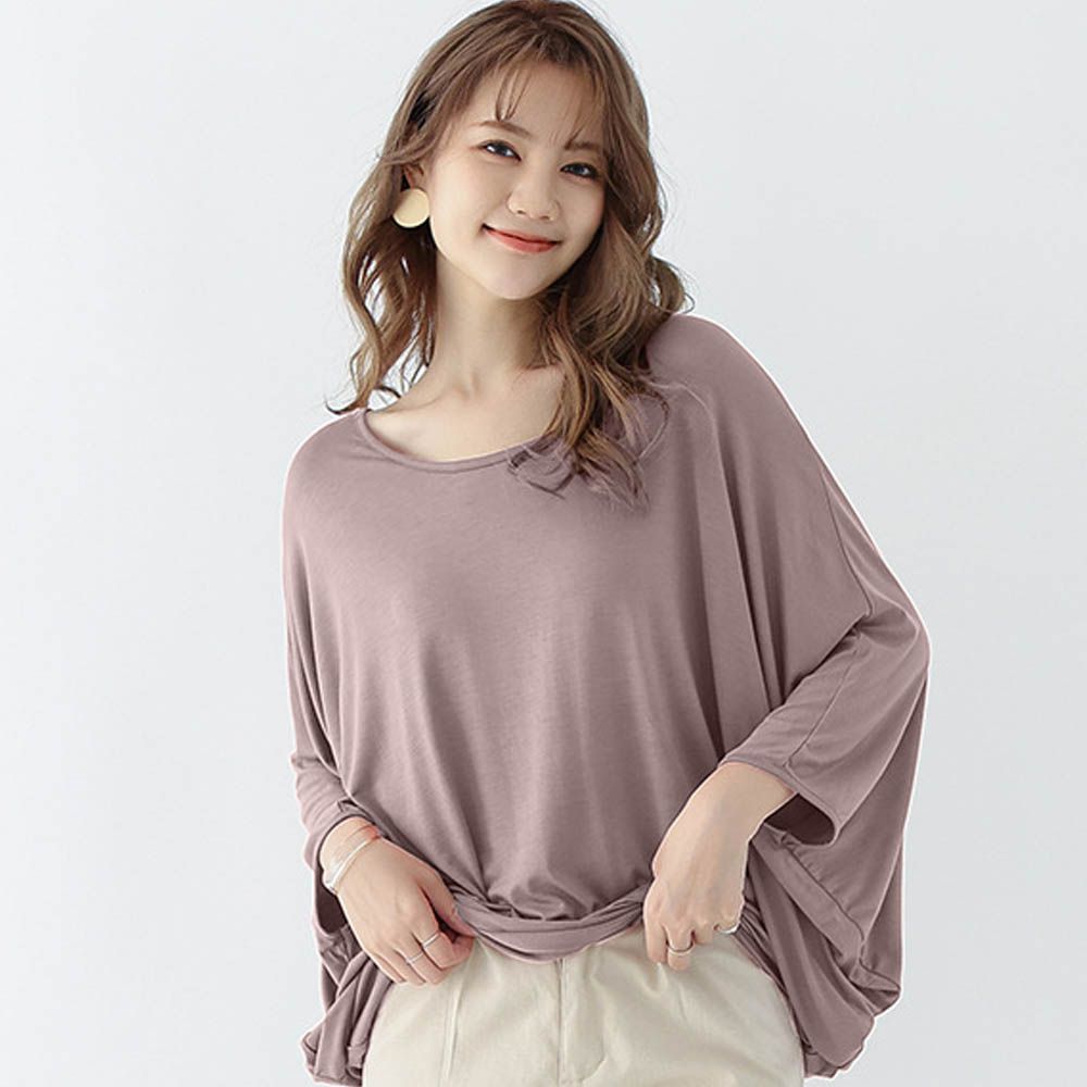 莫代爾3D剪裁瘦瘦蝙蝠袖上衣-卡其色 (F)