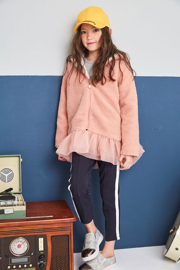 麗嬰房 Little moni - 連帽毛毛網紗外套-粉紅