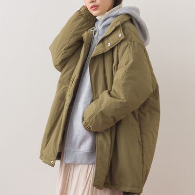 日本 OMNES - 蓬鬆厚感科技羽絨大衣保暖外套-軍綠