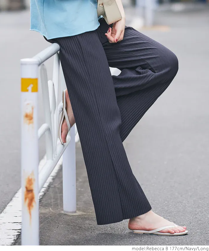 日本 COCA - [可剪裁] 羅紋彈性垂墜寬褲-黑