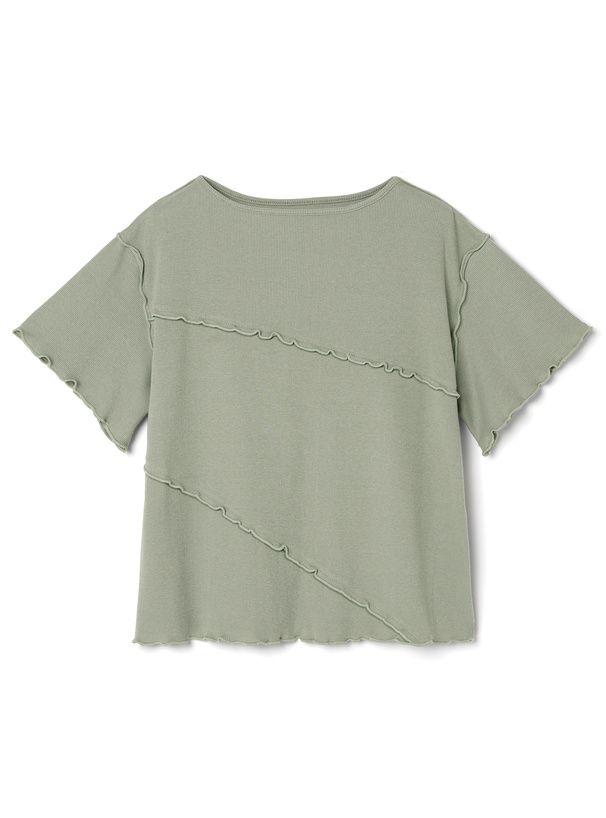 日本 GRL - 羅紋木耳邊短袖上衣-莫蘭迪綠