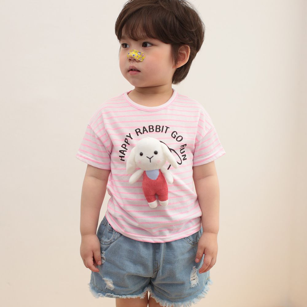 韓國 Coco Rabbit - 兔子娃娃條紋T-粉紅