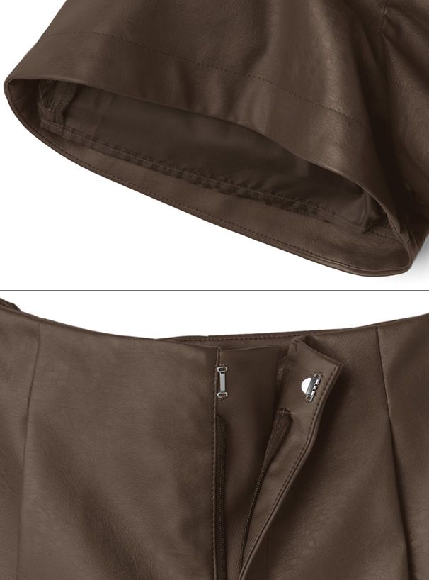 日本 GRL - 顯瘦時尚高腰皮革短褲-簡約黑