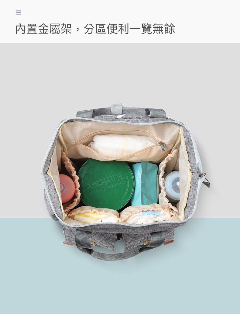 insular - 大開口防潑水雙口袋手提媽媽包-牛仔藍色 (27x17x41cm)