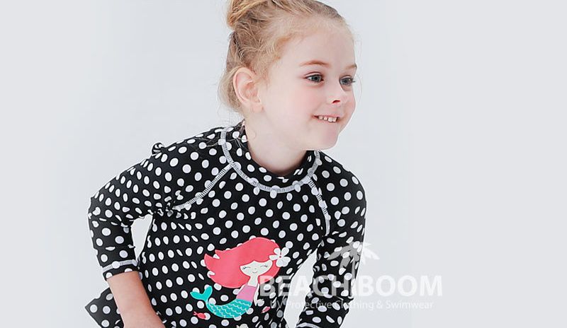 韓國 Beach Boom - UPF50+長袖泳裝/泳衣-點點美人魚