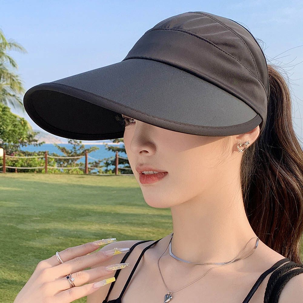 加大帽沿空頂防曬遮陽帽-黑色