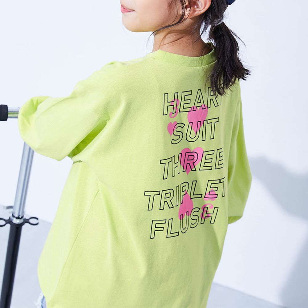 100%棉 女孩寬版長袖T恤-愛心英文-黃綠
