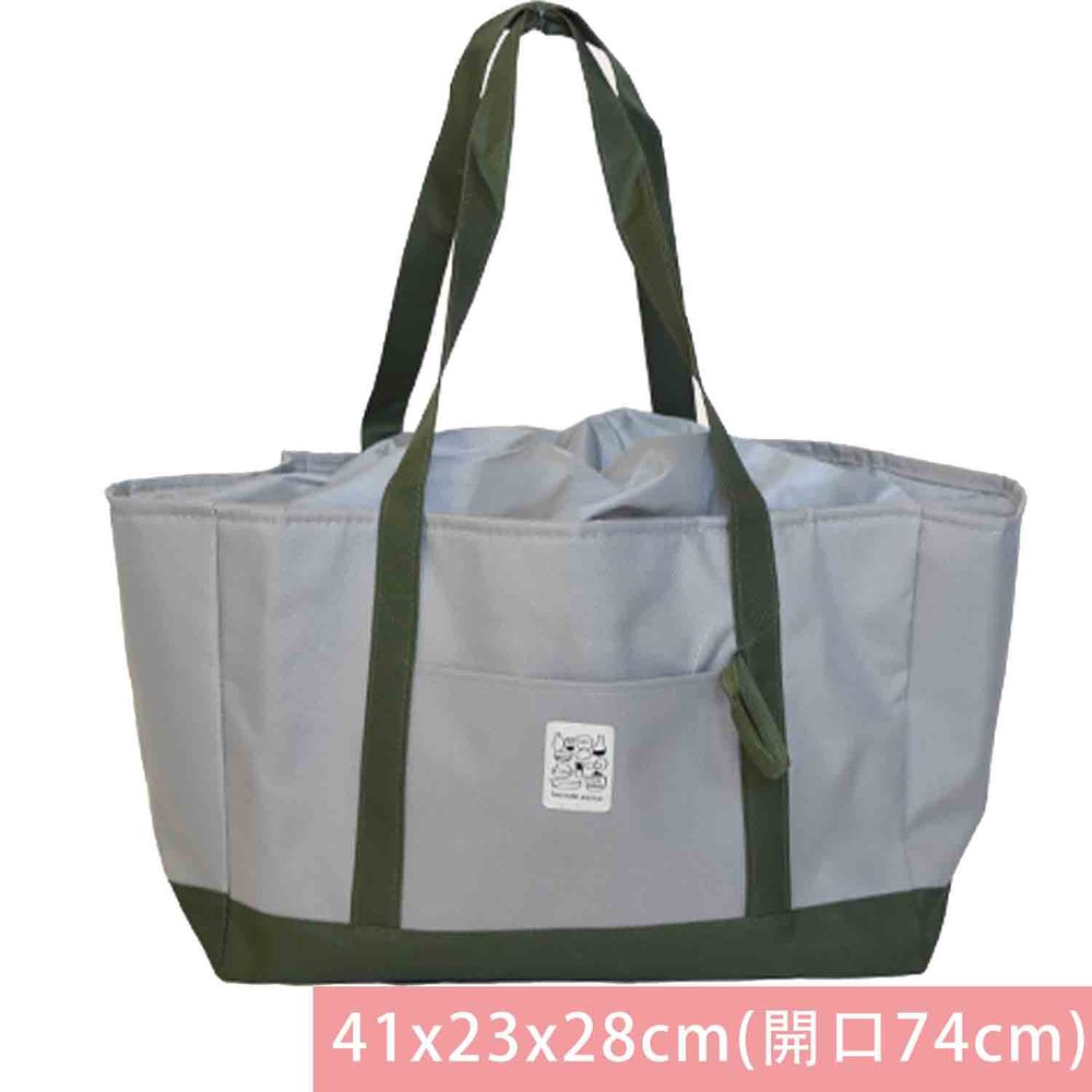 日本 Aube - 保溫保冷大容量束口手提袋(可收納)-素色-淺灰 (41x23x28cm(開口74cm))