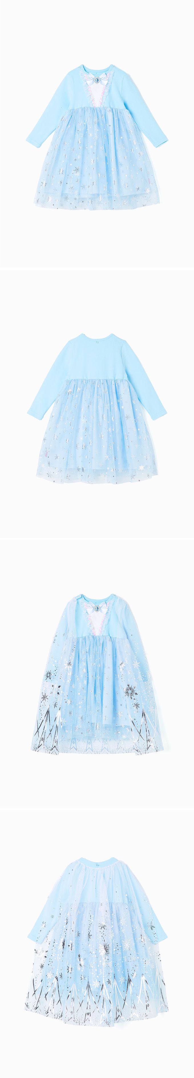 韓國 OZKIZ - 冰雪公主網紗披風洋裝-天空藍