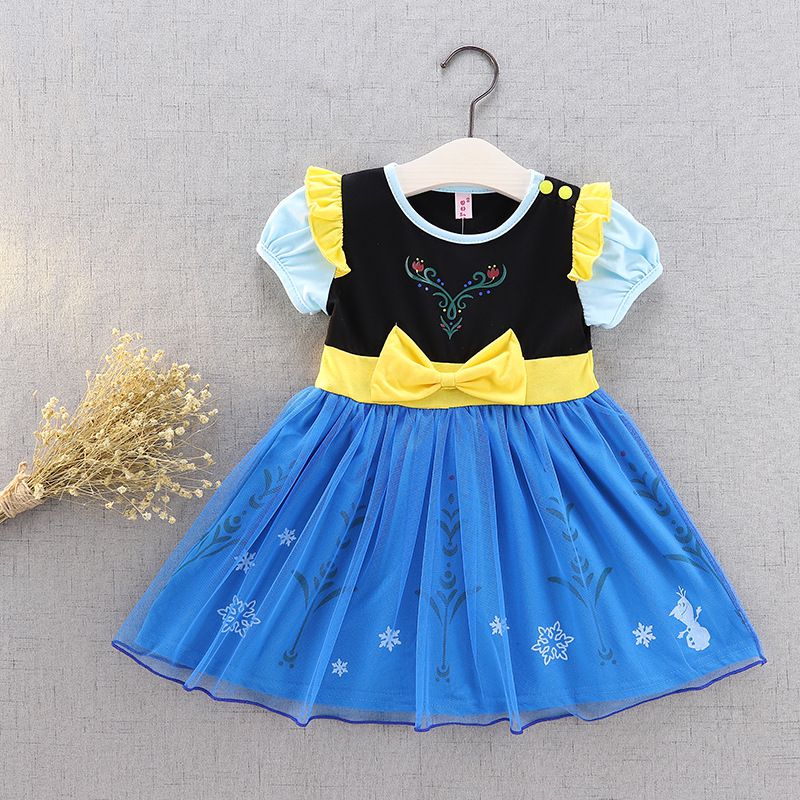 短袖造型公主裙-北歐藍黃色