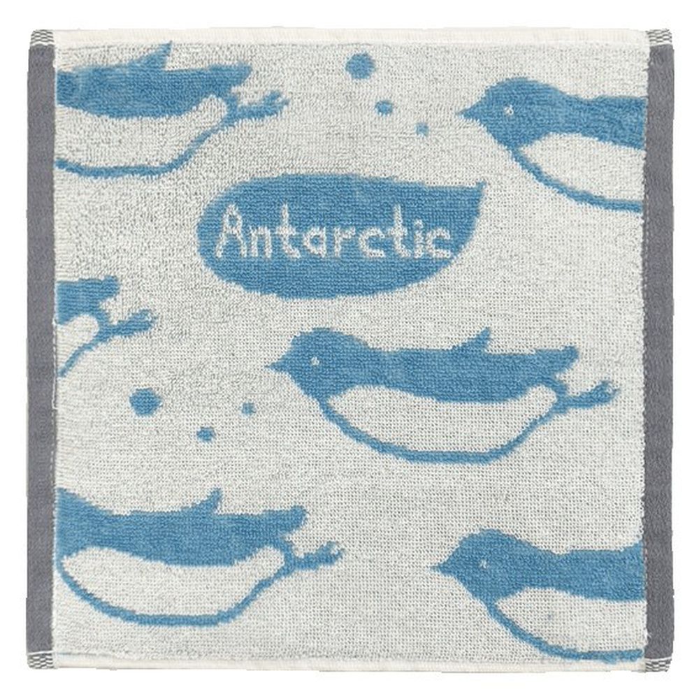 日本 Stream - 100%棉印花手帕/方巾/擦手巾-企鵝滑冰-水藍 (25x25cm)