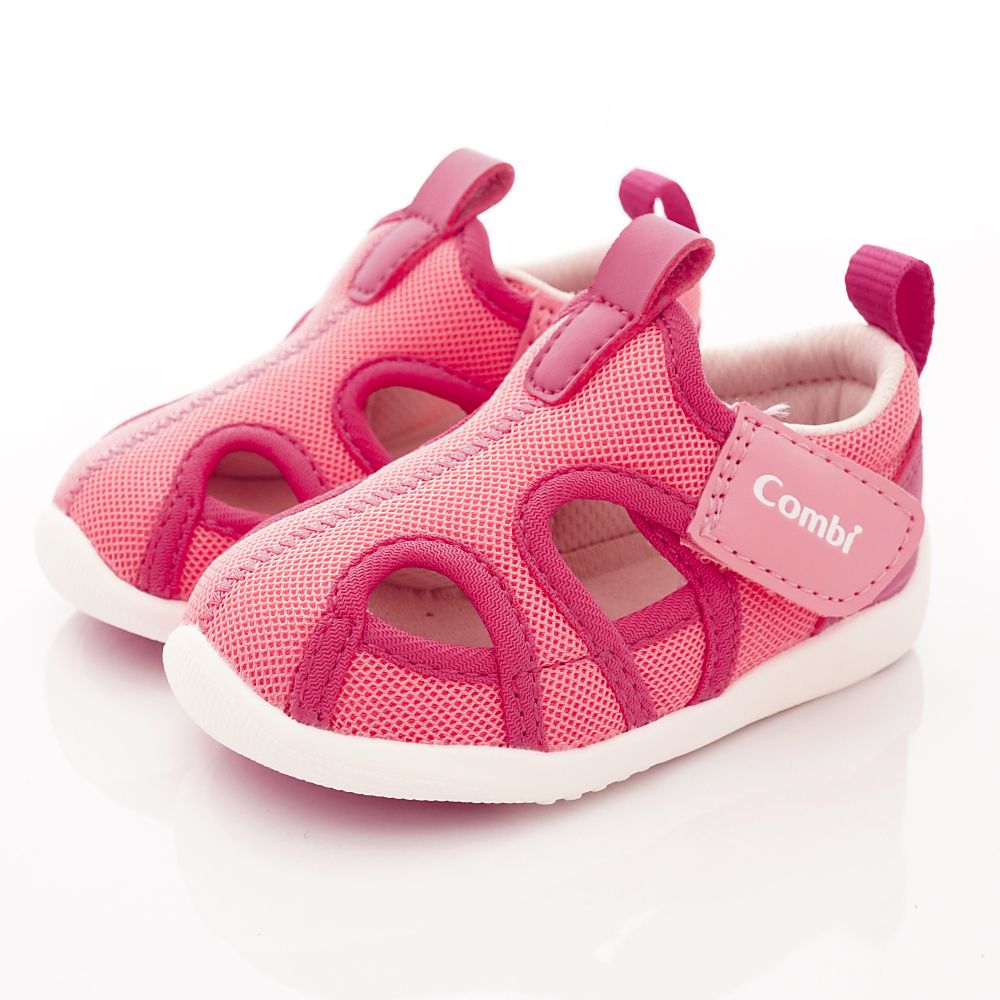 日本 Combi - 機能童鞋/學步鞋-護趾透氣學步涼鞋(寶寶段)-粉