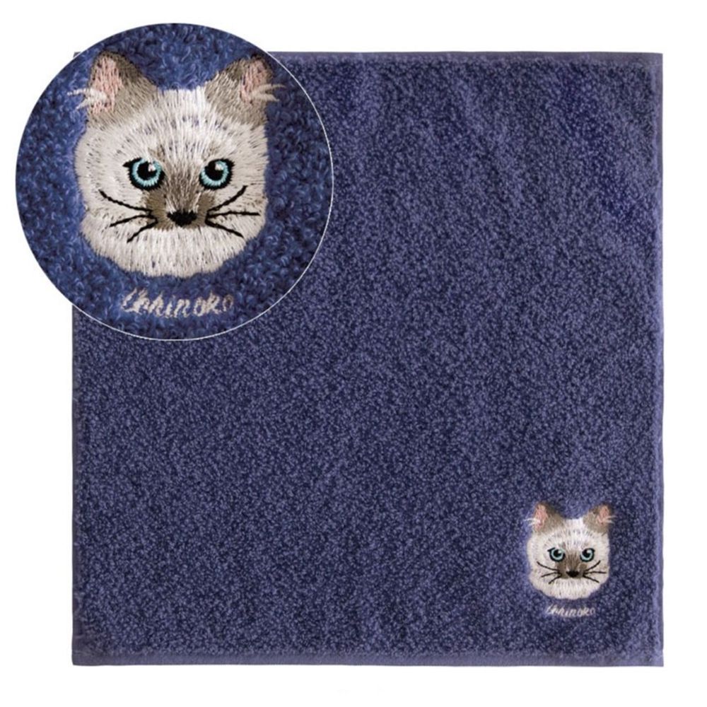 100%棉 日本製今治方巾/手帕-布偶貓-靛藍 (25×25cm)