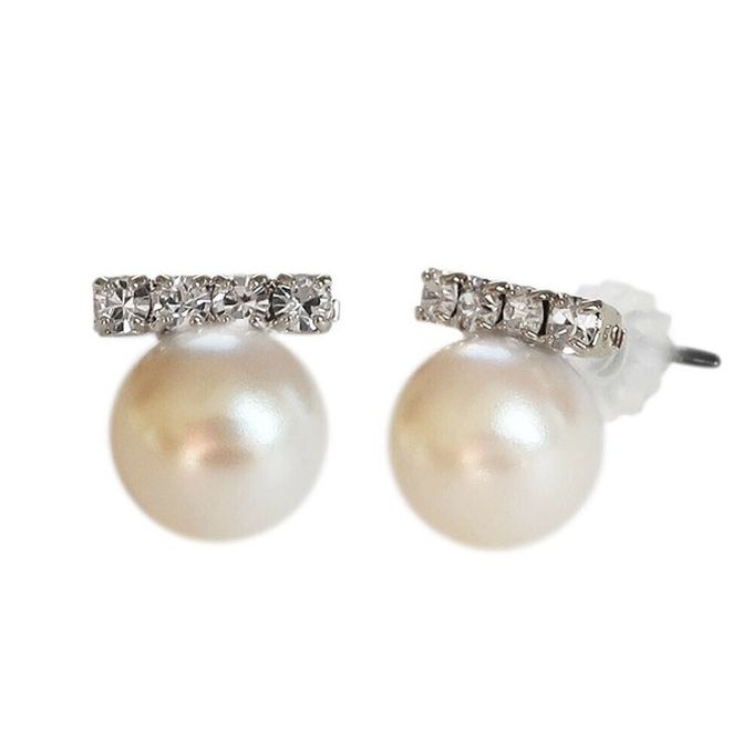 日本 Melody Accessory - 日本製 低調甜心閃耀水鑽珍珠耳環-耳針