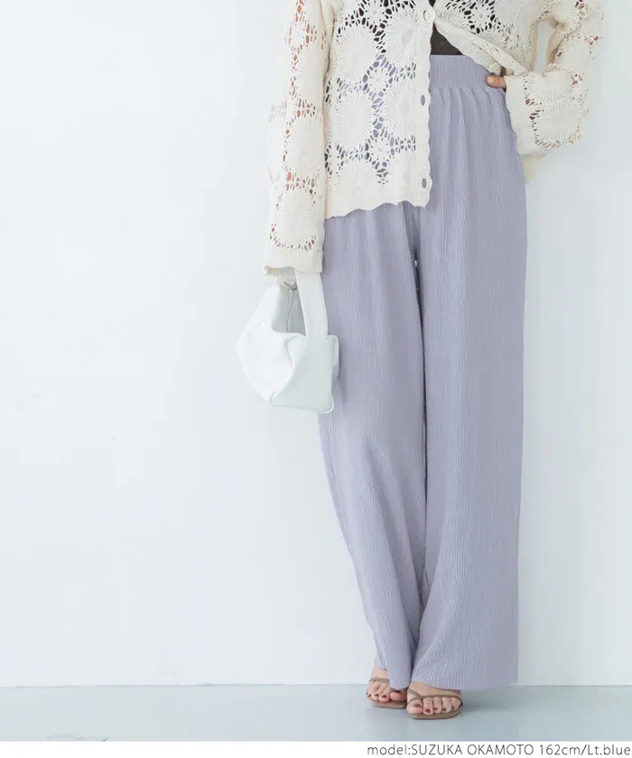 日本 COCA - [可剪裁] 楊柳細褶百搭長褲-淺藍